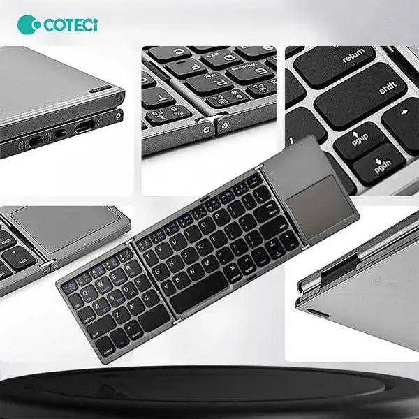 COTECi OF-033 Ultra-Thin 63-Key Tri-Fold Wireless Keyboard with Built-in Touchpad