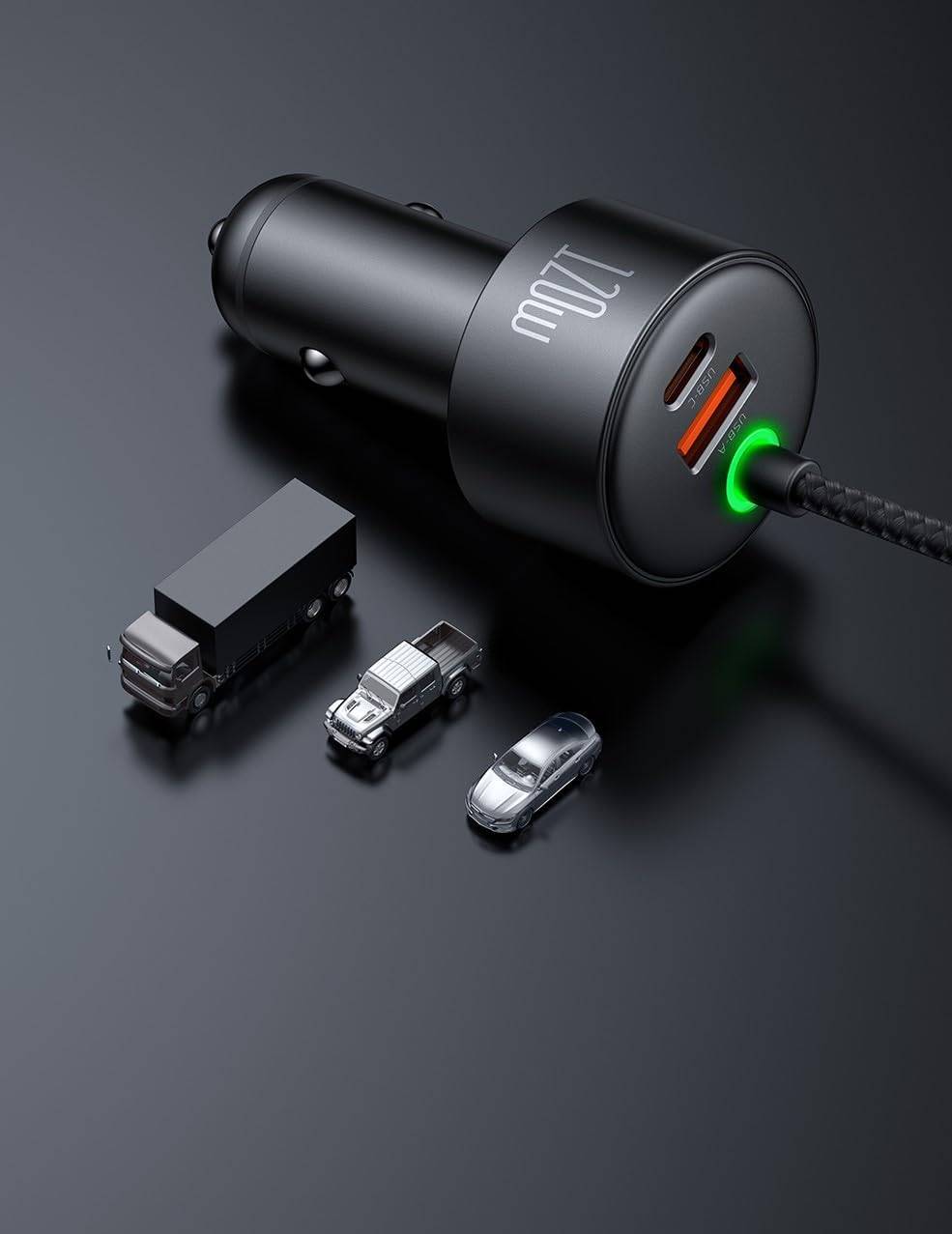 Mcdodo CC-0370 120W Retractable Car Charger with USB-C & Lightning Cables