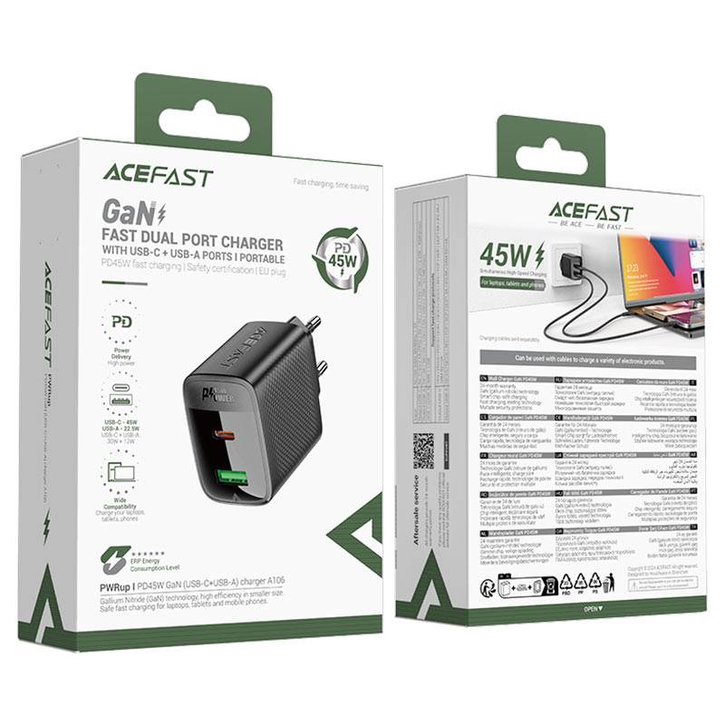 ACEFAST A106 45W GaN Dual-Port PD Fast Charging Wall Charger