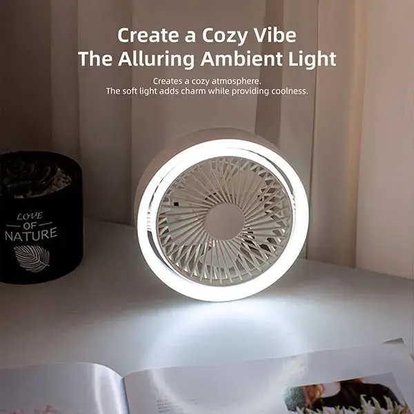 Vyvylabs VKD04-WH Mini Portable Desktop Fan with LED Light