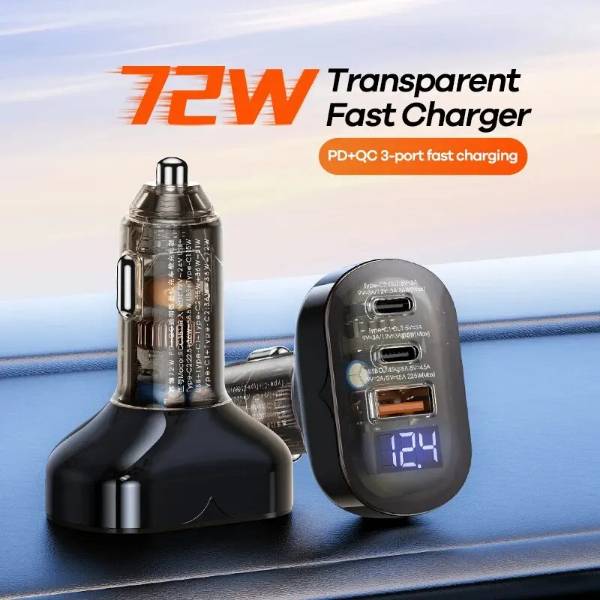REMAX RCC351 Cybo Series 72W Transparent Fast Car Charger with PD & QC Dual Port Support