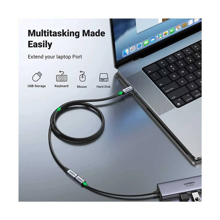 UGREEN US372 USB-C Male to Female Gen2 Aluminum Case Braided Extension Cable 1M (30205)