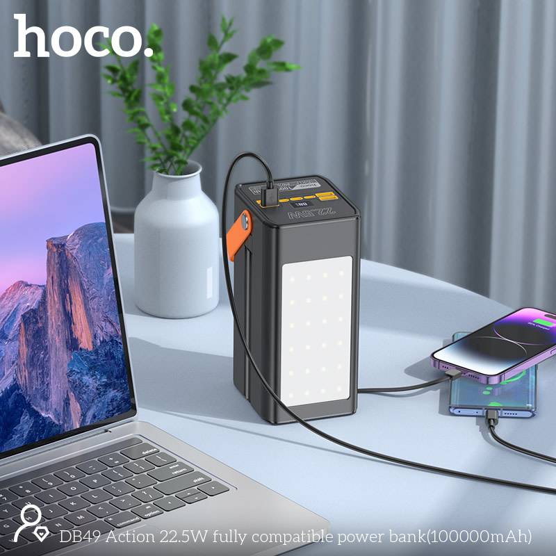 Hoco DB49 22.5W 100000mAh Ultra-High-Capacity Power Bank with Built-In Cable
