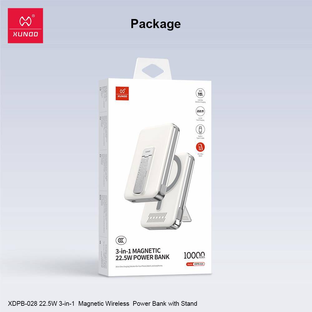 XUNDD XDPB-028 22.5W 3-in-1 Magnetic Wireless Power Bank with Stand 10000mAh