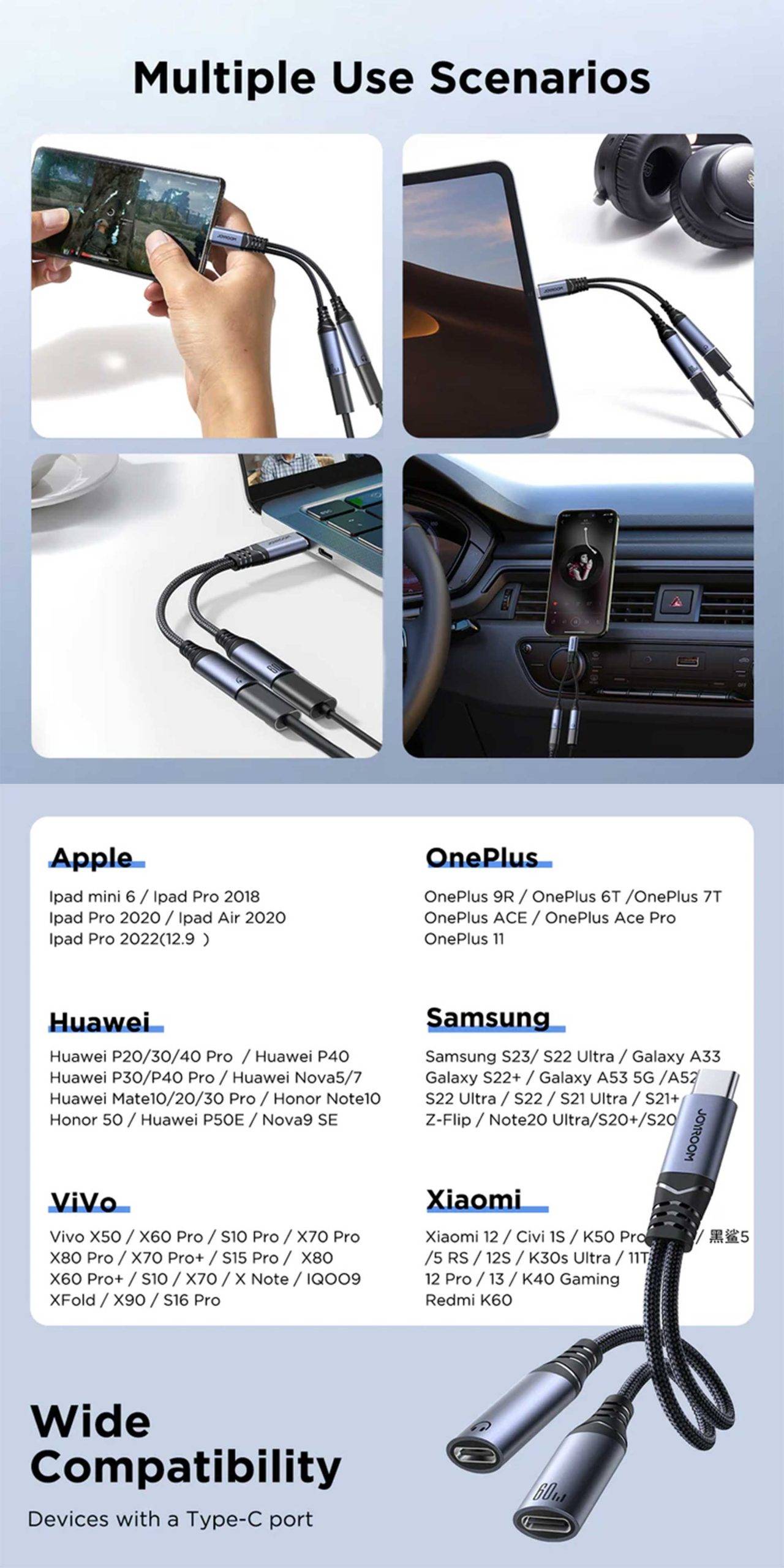 JOYROOM SY-C03 2-in-1 Type-C to Dual Type-C Audio Transfer Series & Charging Adapter