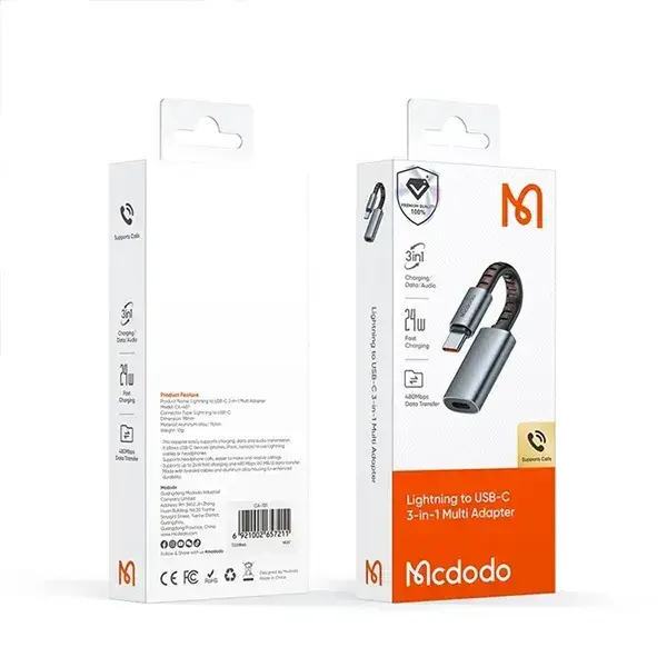 McDodo CA-4870 3-in-1 Multi Adapter Lightning Female to USB-C Male with High-Speed Data Transfer