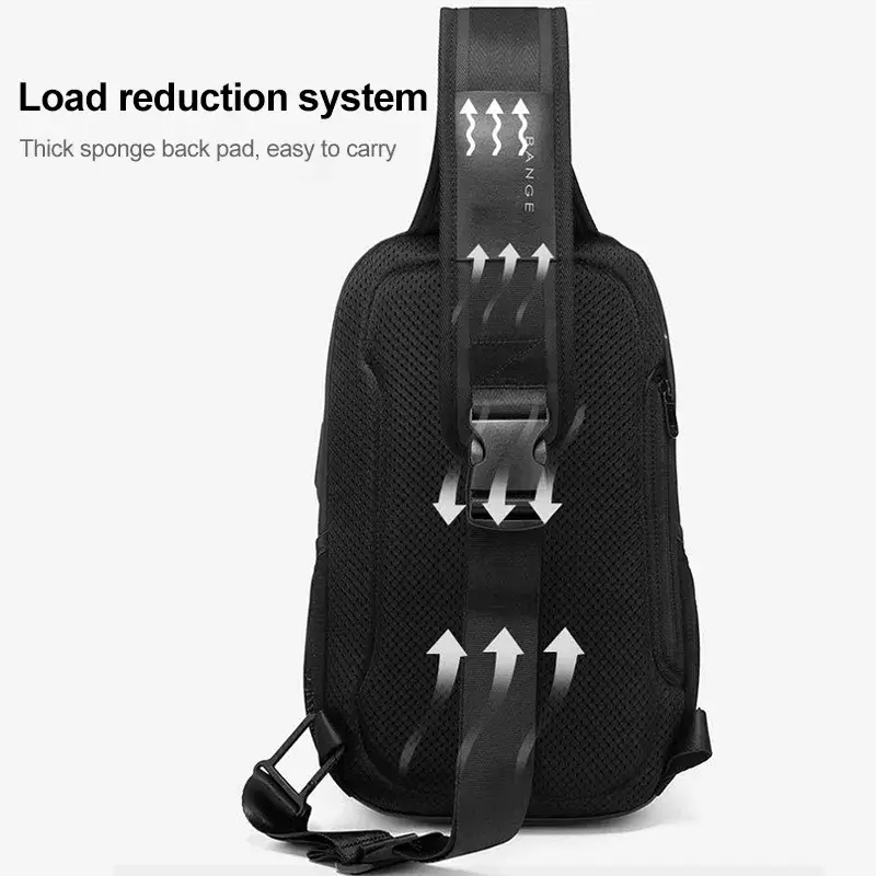 BANGE BG-77120 Men's Waterproof Crossbody Chest Bag with USB Charging Port