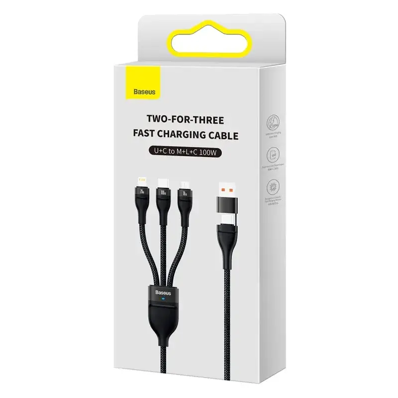Baseus Flash Series II 2-for-3 Fast Charging Data Cable (USB to Micro+Lightning+Type-C, 100W, 1.2m)