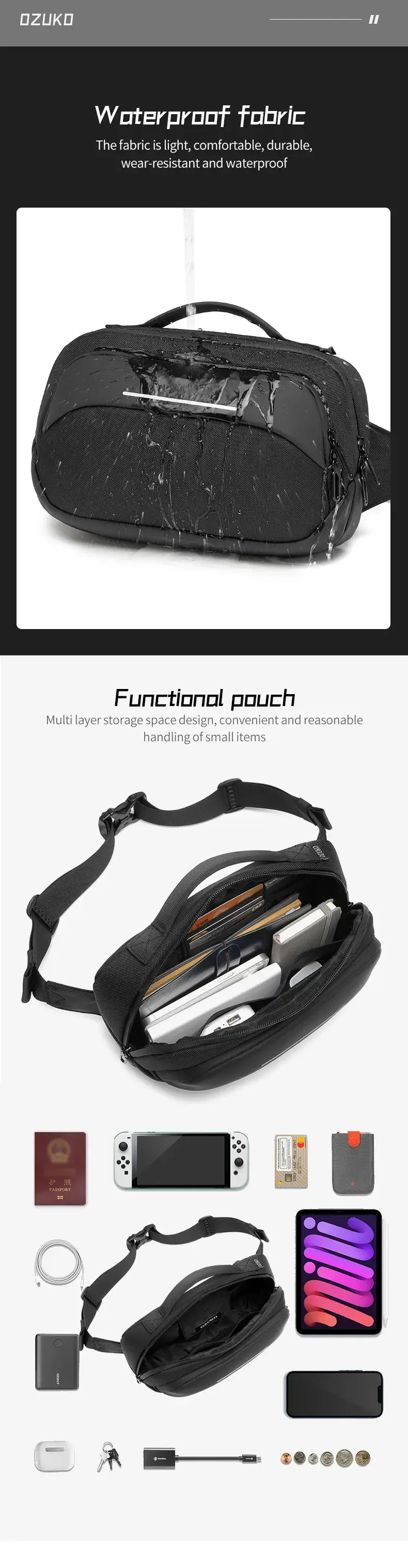 Ozuko 9551 Waterproof Anti-Theft Compact Crossbody Shoulder Bag