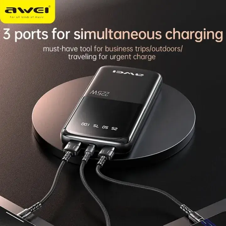 Awei P10K 10000mAh 22.5W PD+QC Fast Charging Slim Power Bank with Digital Display