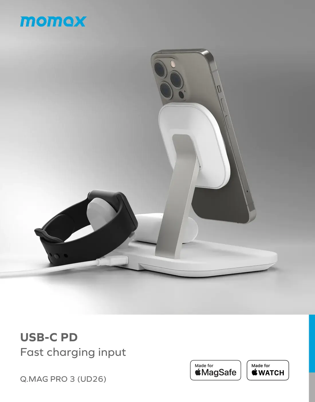 MOMAX UD26 Q.Mag Pro3 3 in 1 Wireless Charging Stand