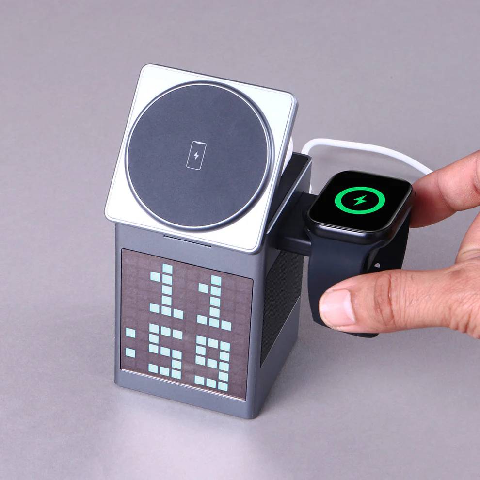 Valdus S5 Pixel Dock 6-in-1 Wireless Charger Bluetooth Speaker Digital Clock & Pixel Animation