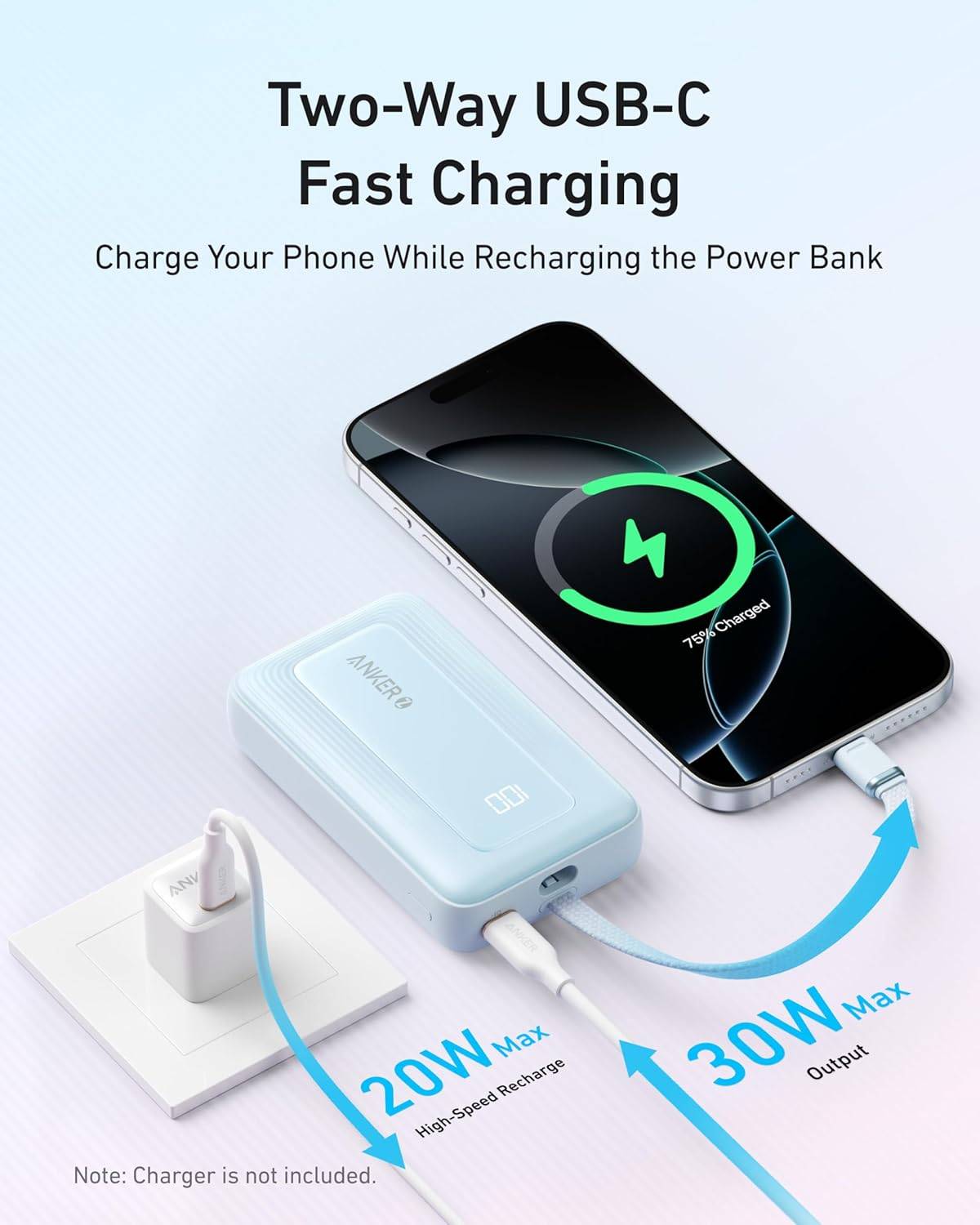 Anker Zolo A1688 10000mAh 30W Power Bank with 5.4-inch Built-in USB-C Cable