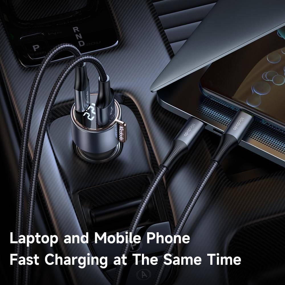 Mcdodo CC-3690 75W Dual-Port Fast Car Charger with USB-A & USB-C Digital Display Black