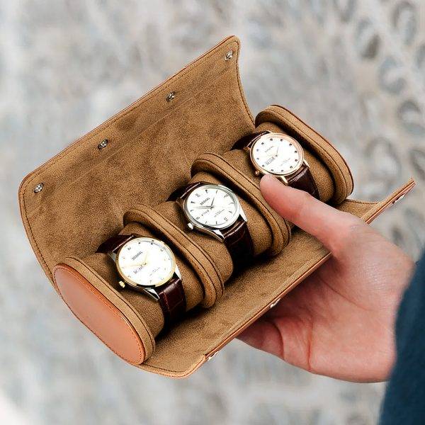 Luxury Vintage Leather Watch Roll 1 Slot Travel Storage Case