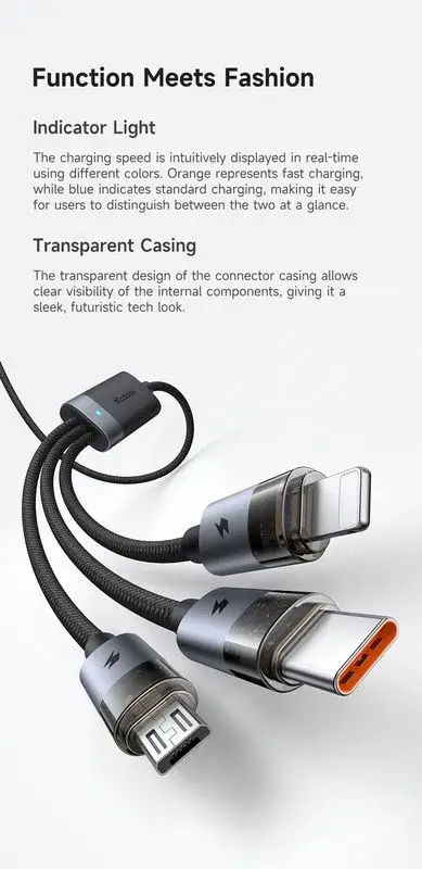 Mcdodo CA-7260 6-in-1 Transparent 100W Fast Charging Cable with LED Indicator 1.2m