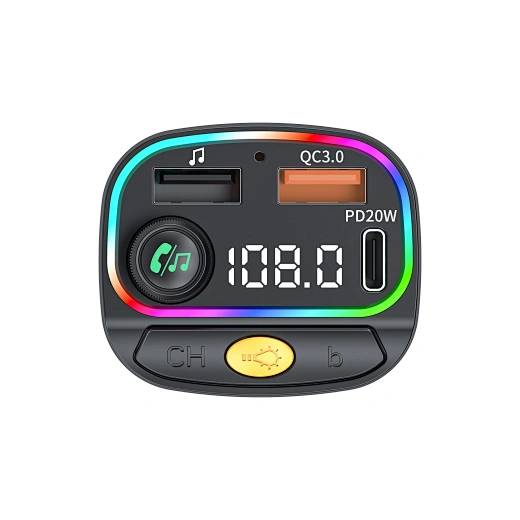 WIWU Wi-QC031 MP3 38W Car Charger with FM Transmitter and 3 Ports 1 USB-C & 2 USB-A