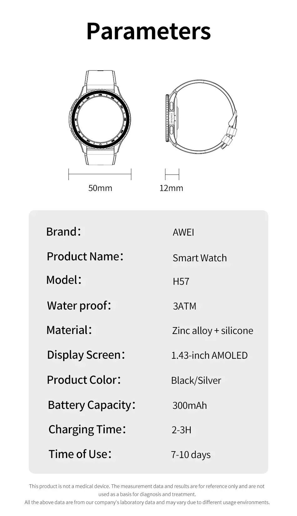 AWEI H57 AMOLED Display Smart Watch