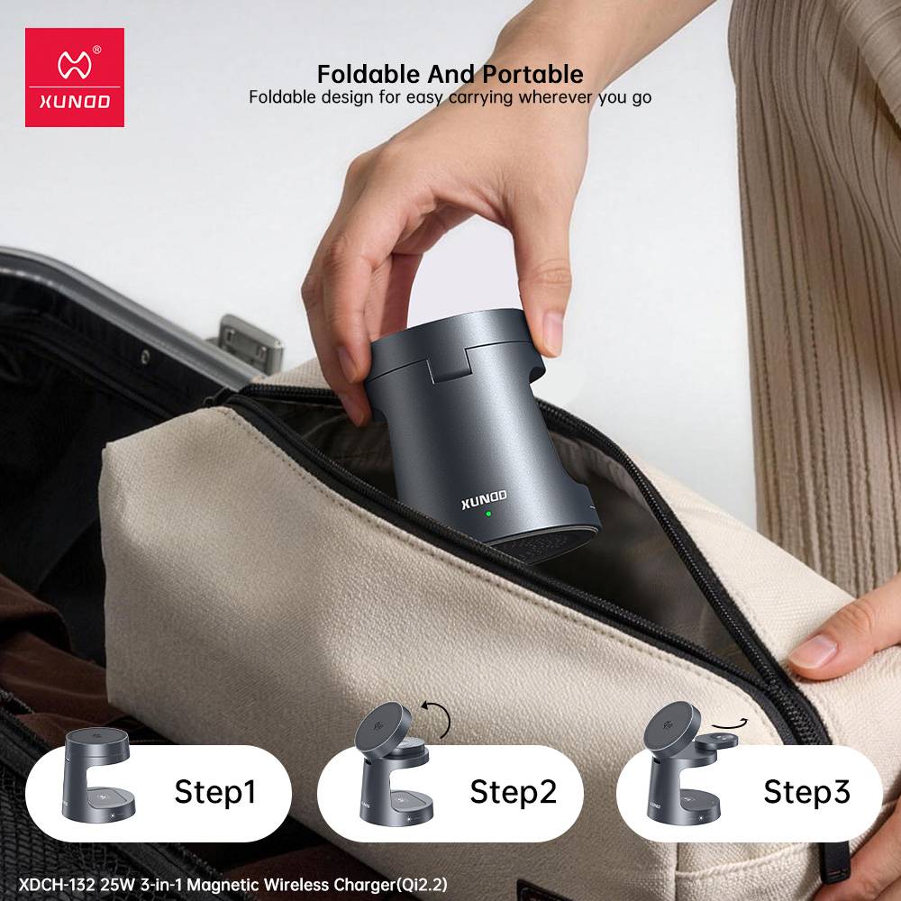XUNDD XDCH-132 Qi2.2 25W 3 in 1 Magnetic Wireless Charger