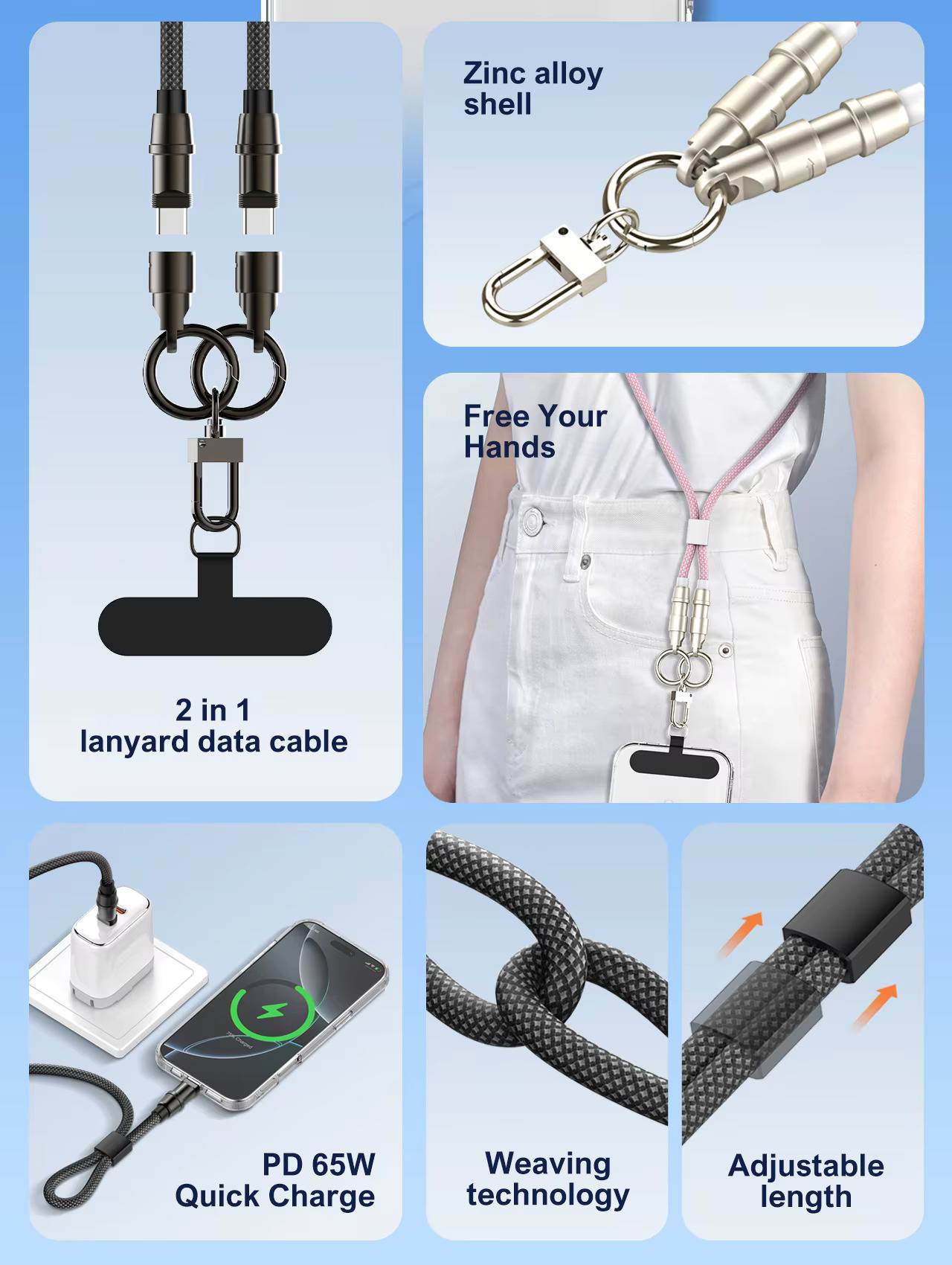 LDNIO LC22C 65W Fast Charging Nylon Lanyard Type-C to Type-C Data Cable 1.2M