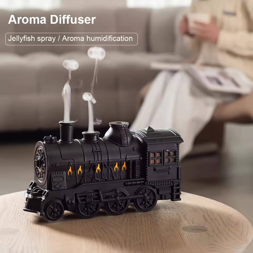 300ml Mini Train-Shaped Cool Mist Humidifier with LED Light Aromatherapy for Home, Office, and Bedroom