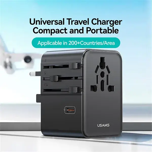 USAMS CC310 70W Universal Travel Adapter with Triple Type-C & Dual USB-A Ports