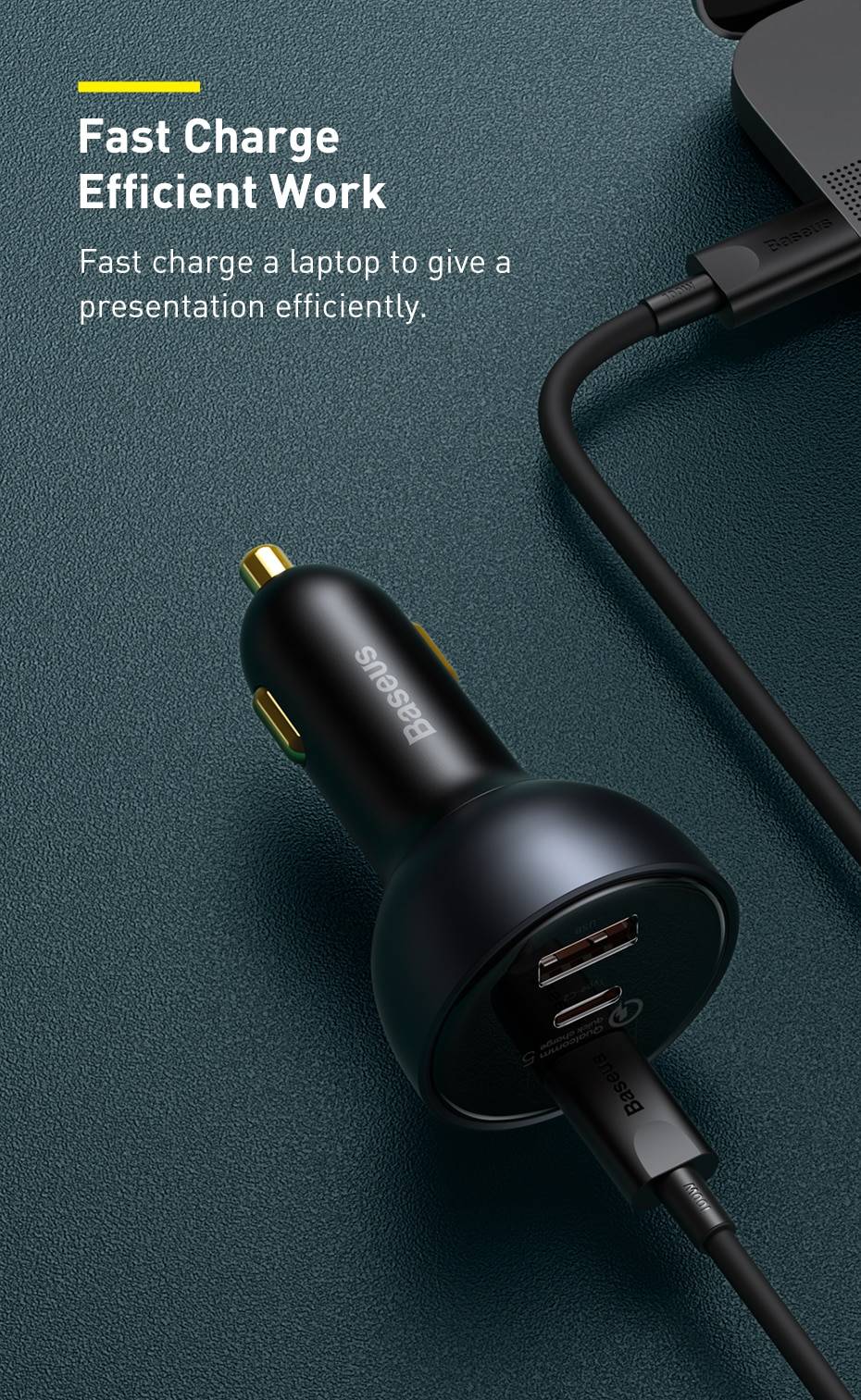 Baseus TZCCZM-0G 160W Car Charger with Qualcomm Quick Charge 2C+U & 100W USB-C Cable