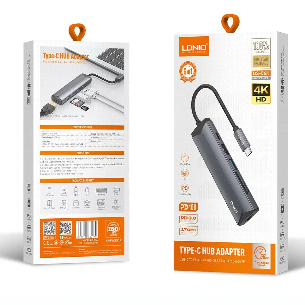 LDNIO DS-56H 5-in-1 USB-C Docking Station with 100W PD Charging & Data Hub