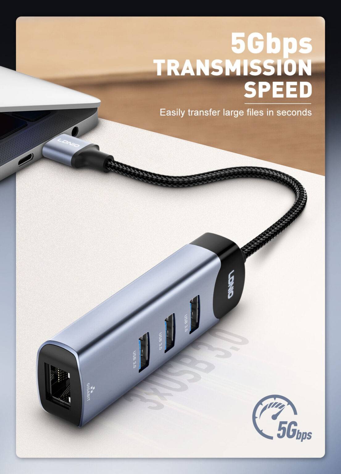 LDNIO DS-144U 4-in-1 USB-A Hub Adapter with Multi-Port Expansion