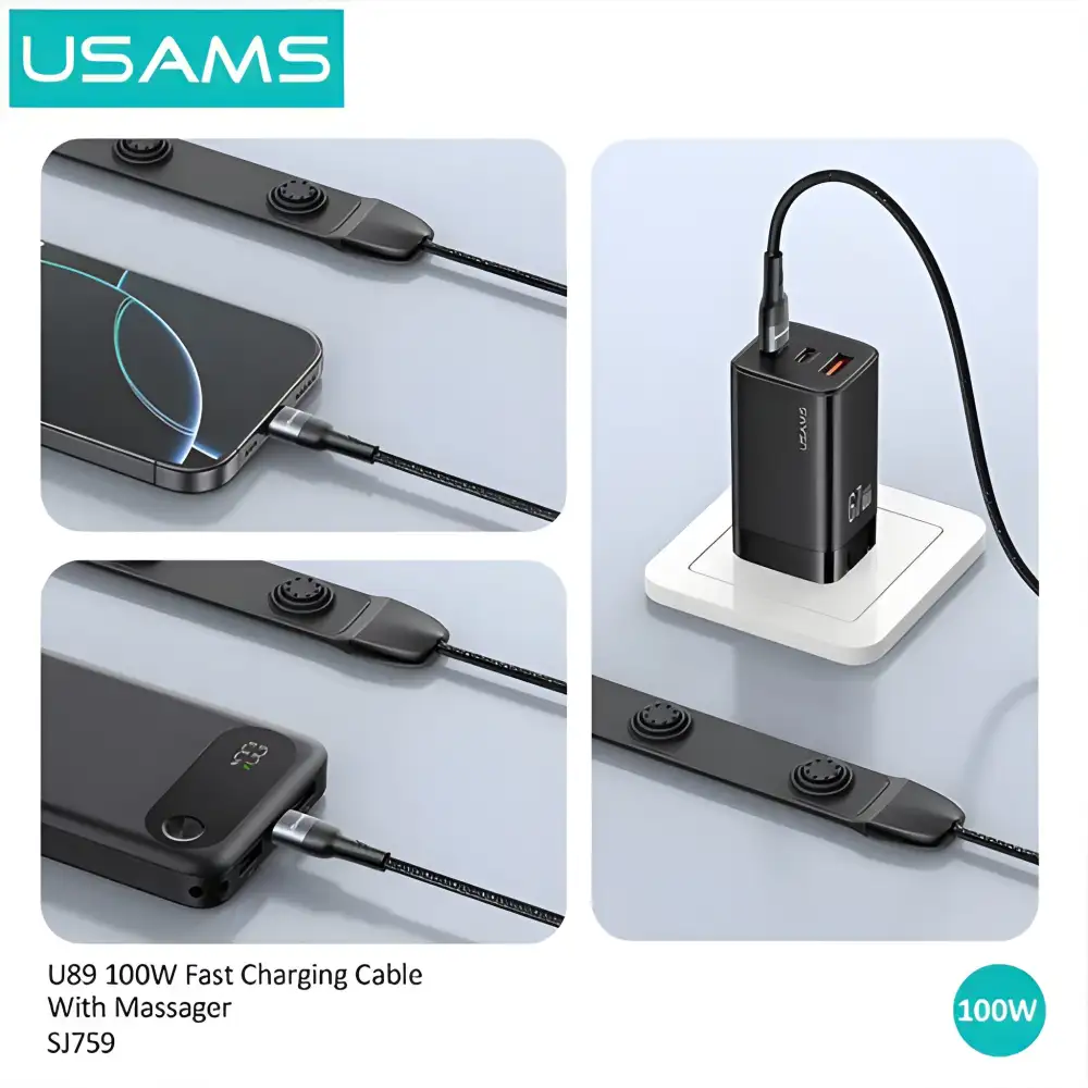 USAMS SJ759 U89 100W Fast Charging Cable with Built-In Massager