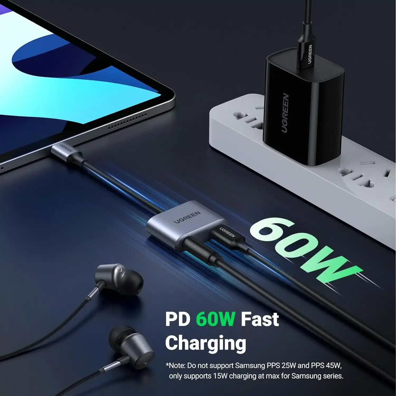 UGREEN CM231 2-in-1 USB-C to 3.5mm Audio & PD Charging Adapter 60164