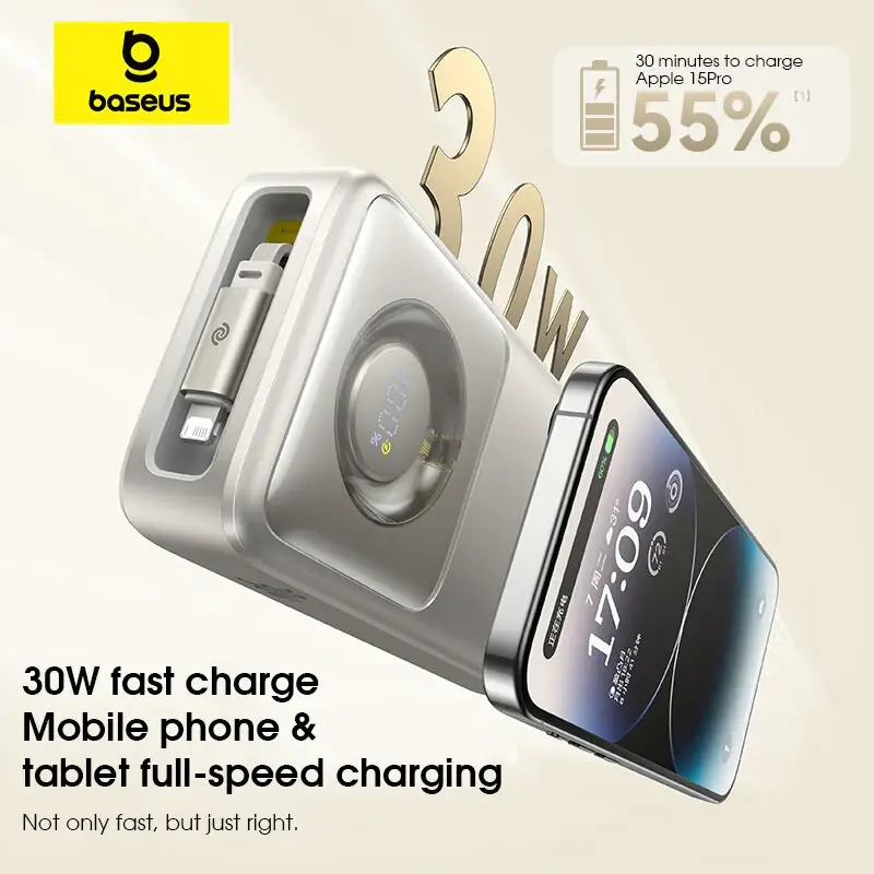 Baseus NOMOS 30W 20,000mAh Power Bank with Digital Display & Built-in Retractable Cable