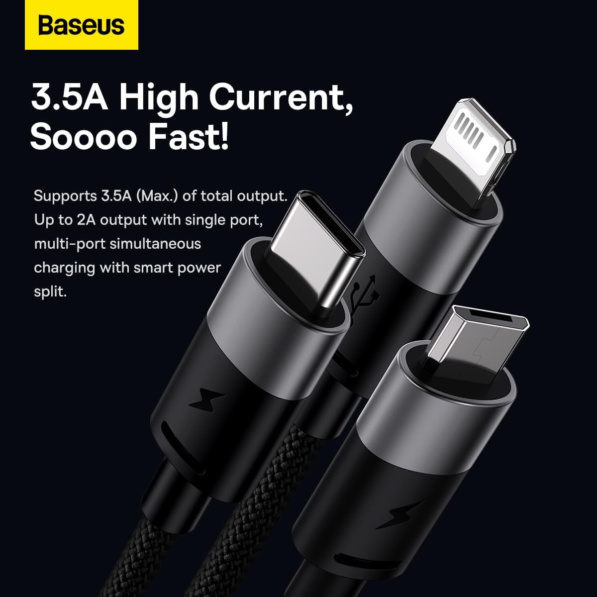 Baseus StarSpeed Series 3-in-1 USB Cable USB-C + Micro-USB + Lightning 3.5A Fast Charging 1.2m