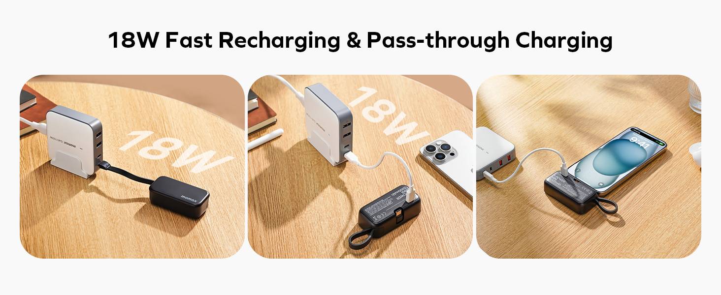 Momax IP130 1-Power Mini 5000mAh 3-in-1 Power Bank with Built-In USB-C Connector