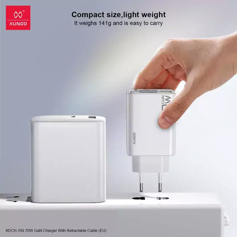 Xundd XDCH-109 70W GaN Fast Charger with Built-in Retractable Charging Cable