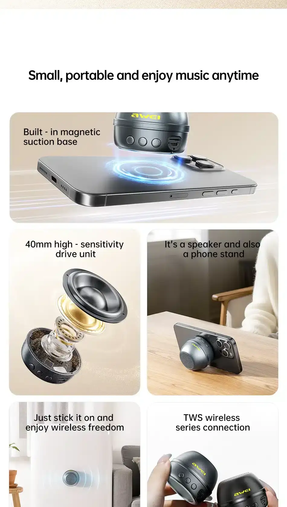 Awei KA53 Magnetic Mini Wireless Speaker