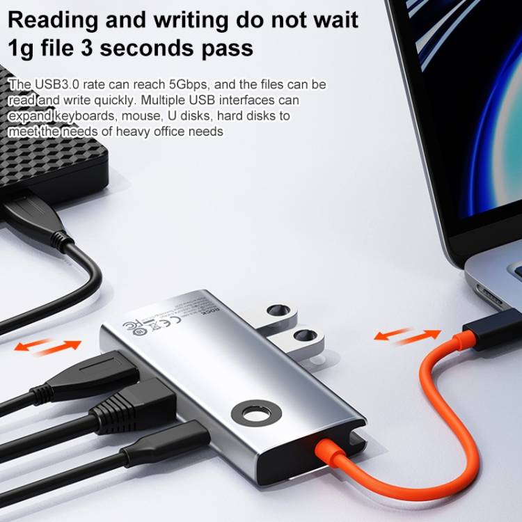 ROCK TR26 4-in-1 USB-C to USB 3.0 ×3 RJ45 Multifunctional Hub
