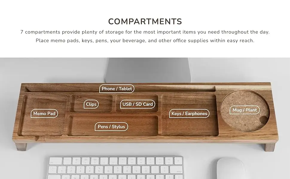 Natural Wood Multi-Compartment Minimalist Desktop Organizer Storage Rack
