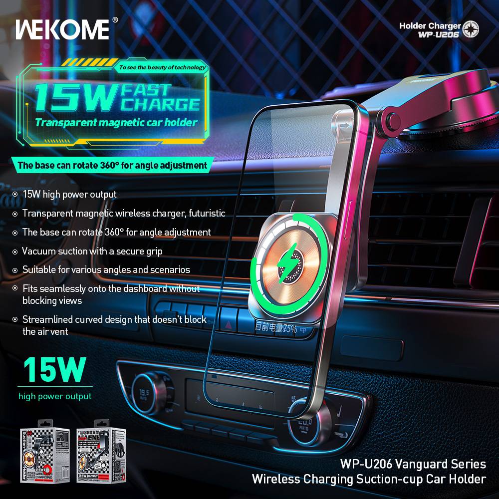 WEKOME WP-U206 15W Fast Charging Suction Cup Car Phone Holder