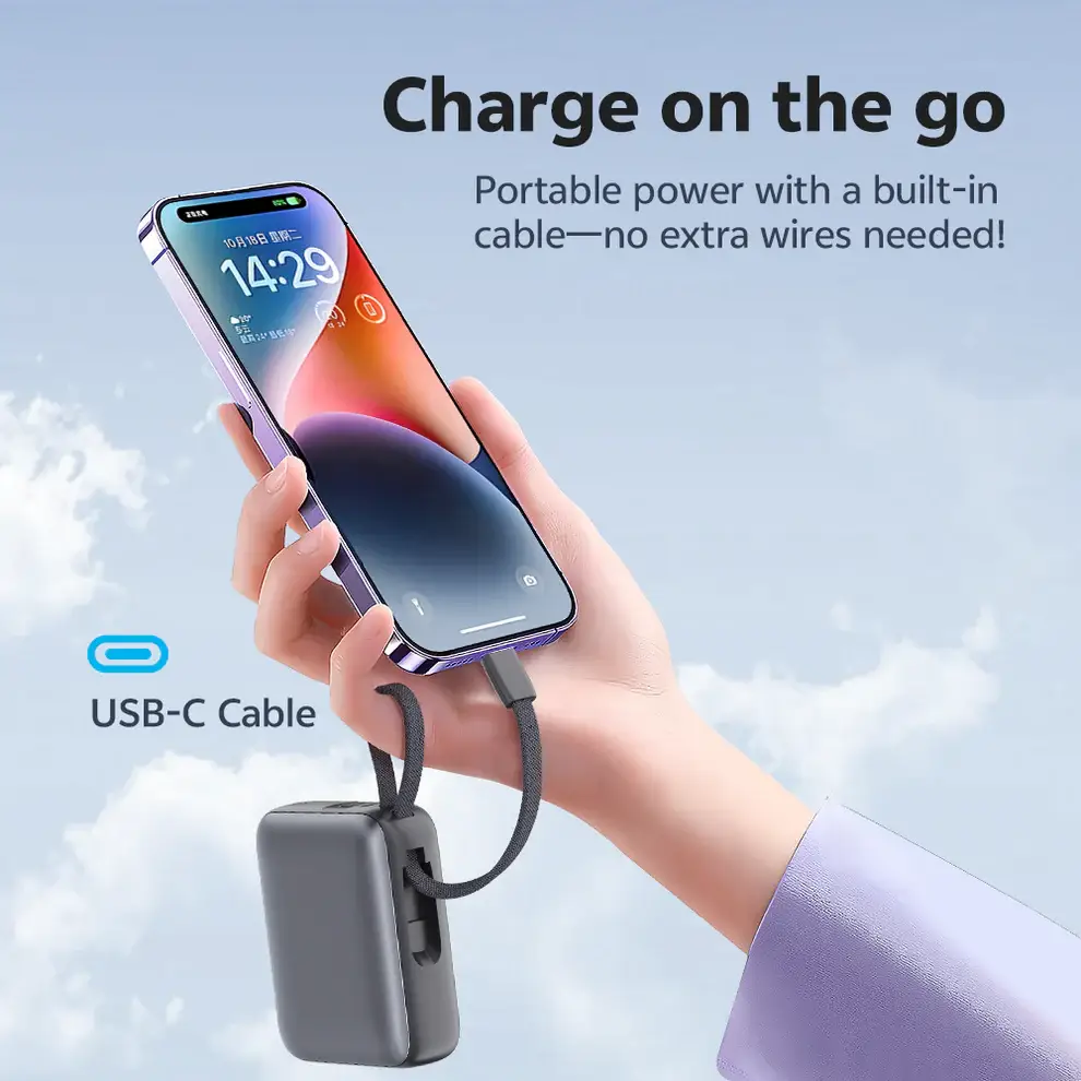 QCY PB20A 20000mAh 45W Power Bank with PD+QC3.0, Digital Display & Built-in USB-C Cable