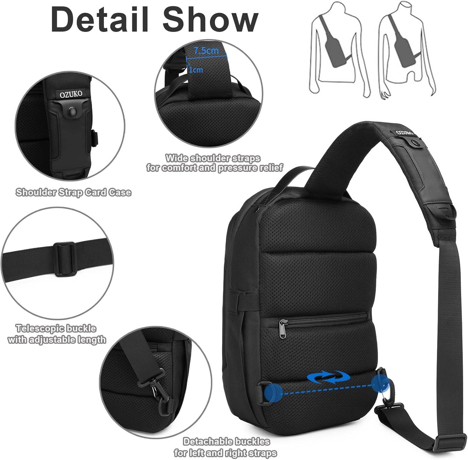 Ozuko 9731 Men's Waterproof Minimalist Sling Bag Crossbody Chest Bag