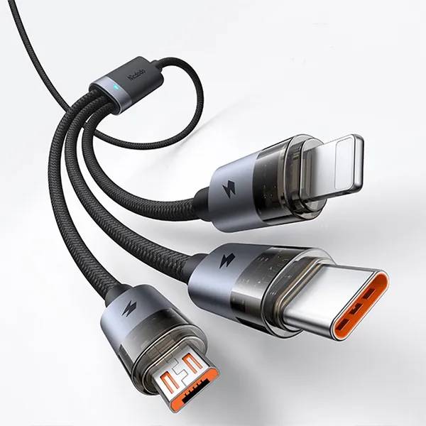 Mcdodo CA-7150 3-in-1 6A Transparent Fast Charging Cable with LED Indicator