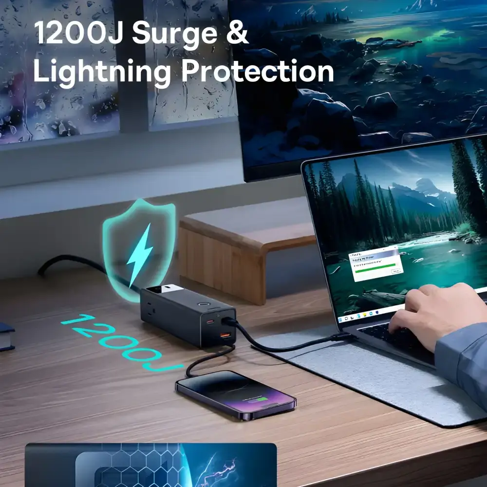 Baseus PowerCombo 65W Digital Power Strip with 3 AC, 2 USB-A & 2 USB-C Ports 1.5m Power Cord
