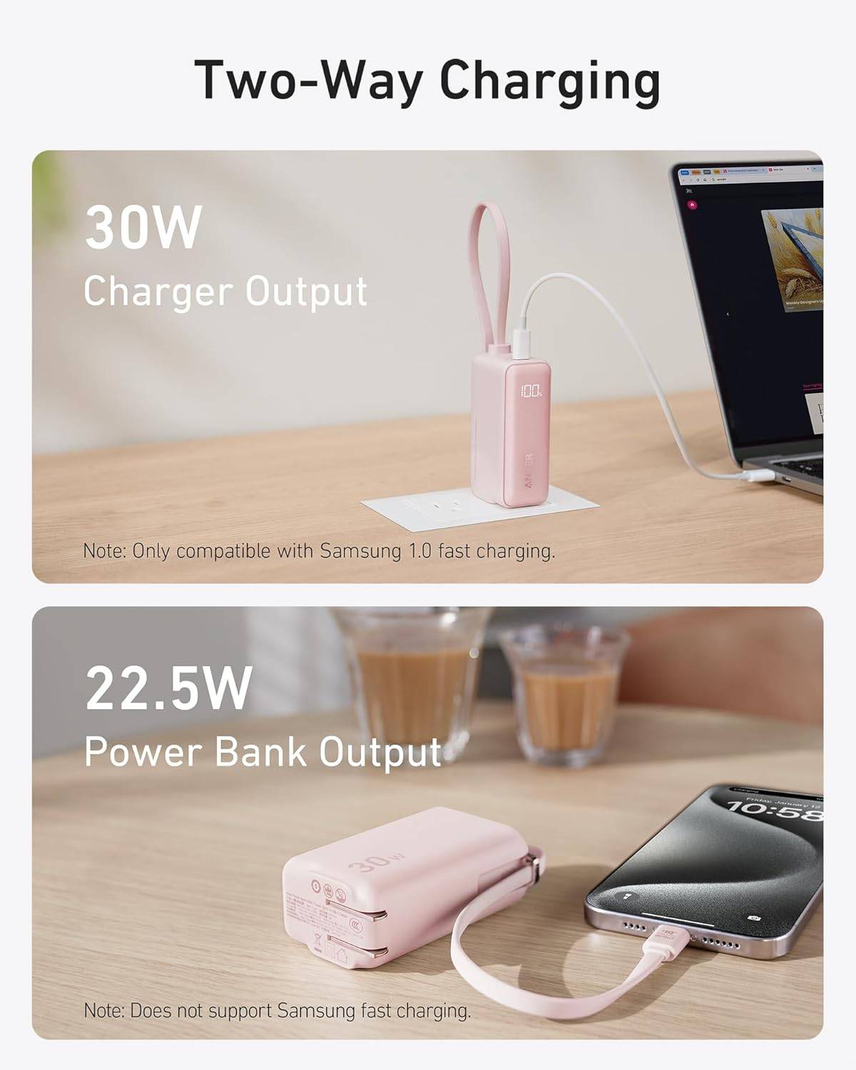 Anker A1636 30W 5000mAh Power Bank Fusion Built-In USB-C Cable