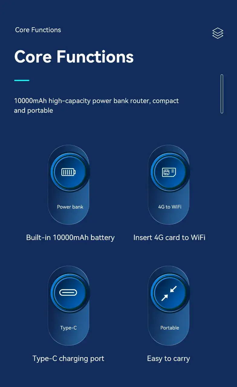 4G Pocket Wi-Fi Router with Built-in 10,000mAh Power Bank