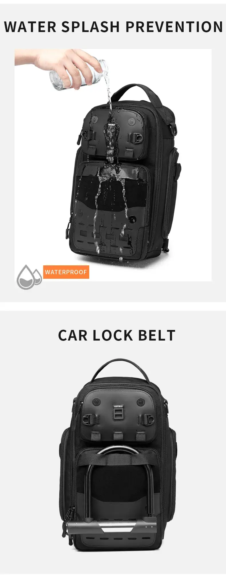 Ozuko 9659 Lightweight Waterproof Anti-Theft Chest & Shoulder Messenger Crossbody Bag