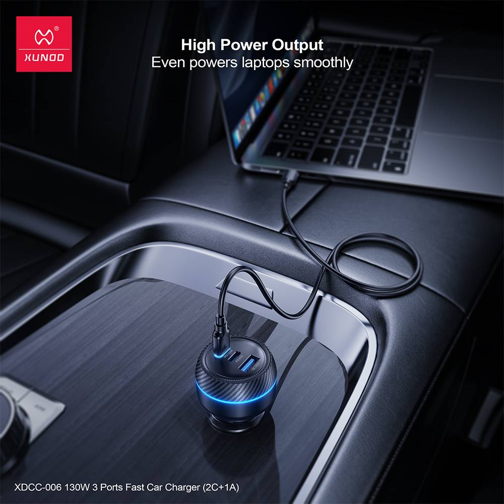 XUNDD XDCC-006 130W Dual USB-C & USB-A 3-Port Fast Car Charger