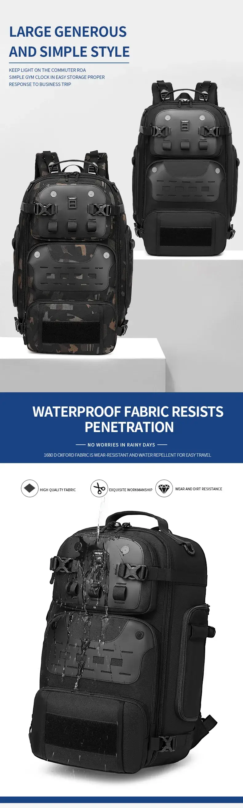 Ozuko 9590 Multifunctional Waterproof Anti-Theft Travel Backpack