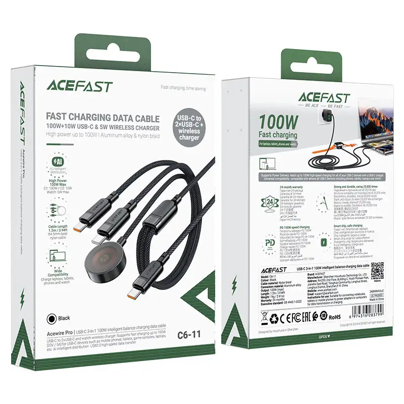 ACEFAST C6-11 3-in-1 100W Fast Charging Cable with Wireless Charger