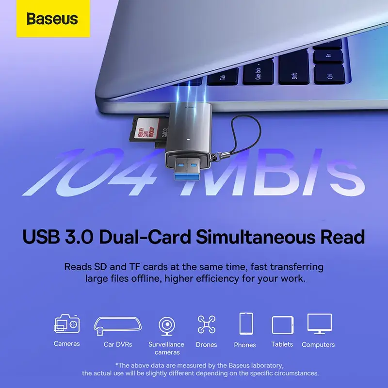 Baseus WKQX060113 Dual Output Card Reader USB-A & USB-C to SD/TF Grey